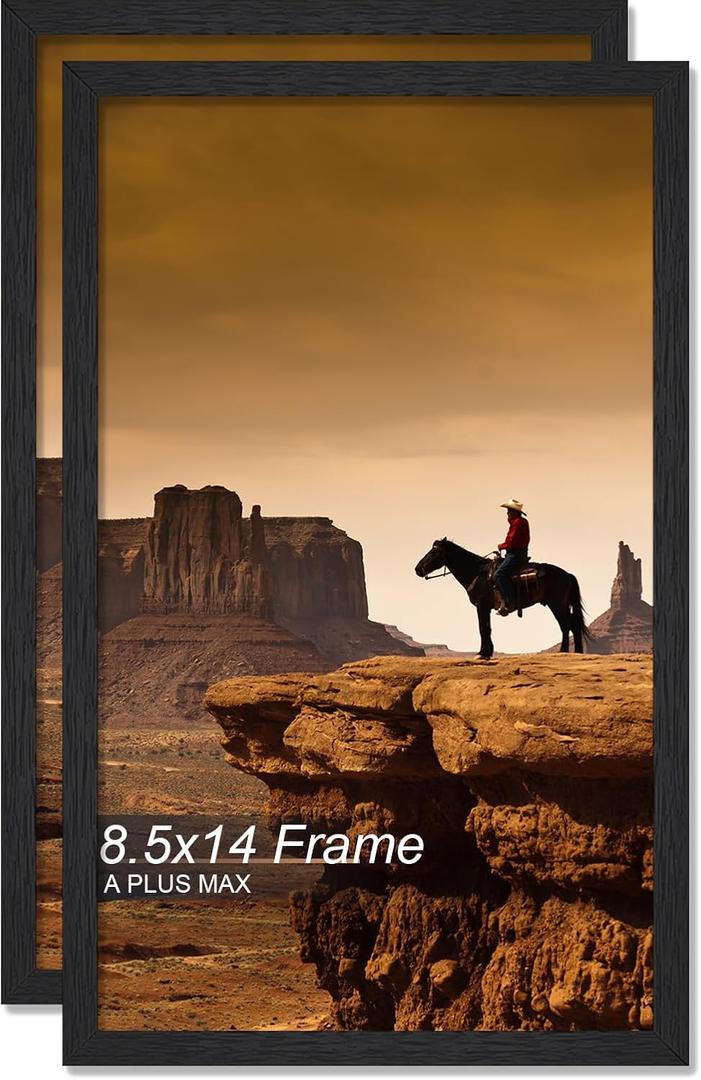 A PLUS MAX 8.5x14 Picture Frame Set of 2, Black Engineered Wood Frame for 8.5 x 14 Inch Picture Poster Photo, Light Weight 8.5 by 14 Frame with Wood-grain for Wall - 2 Pack/Black/8.5"x14"