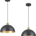 Black Farmhouse Pendant Light with Hammered Metal Shade Vintage Dome Pendant Light Adjustable Hanging Lighting fixtures for Kitchen Island Dining Room Hallway and Bar 2 Pack