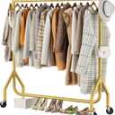 HYSEYY Clothes Clothing Rack, Rolling Heavy Duty Clothes Rack Load 420 LBS With Wheels, Metal Clothes Rack for Hanging Clothes, Portable Standing Clothes Garment Rack,Gold,48 inches