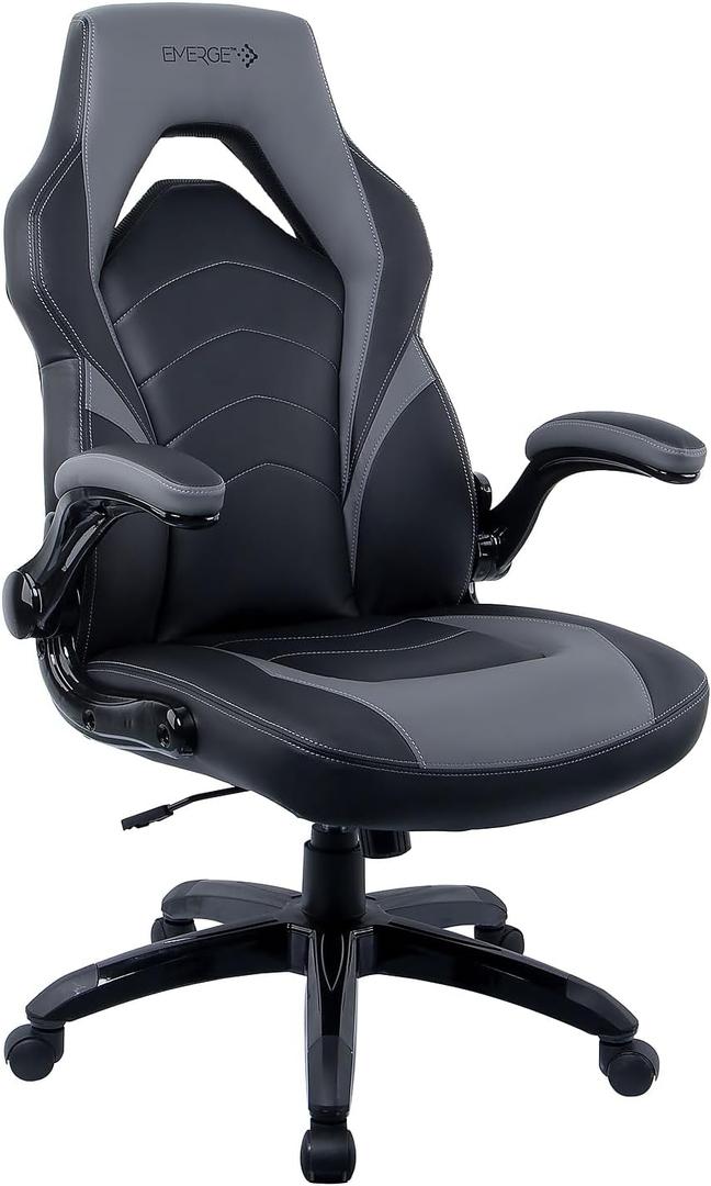 Emerge Vortex Bonded Leather Ergonomic Gaming Chair with Lumbar Support, High Back and Adjustable Tilt Lock, Black and Gray