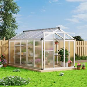 6x10 FT Greenhouse for Outdoors, Large Aluminum Greenhouses with Roof Vent, Polycarbonate Aluminum Greenhouse Heavy Duty, Walk-in Green Houses for Winter Garden, Backyard, Patio, Lawn, Easy Assembly