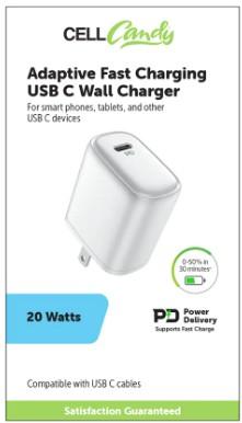 Cell Candy Adaptive Fast Charging USB C Wall Charger 20W