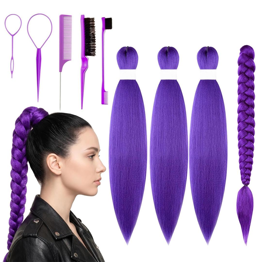 26Inch Long Purple Hair Extensions for Braids, Pre Stretched Synthetic Purple Braiding Hair Extensions for K-POP, Braiding Hairs Wig for Dress Up Party Cosplay Birthday Halloween Costume Wig