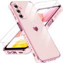 LeYi for Galaxy A14-5G Phone Case: Screen Protector [2 Pcs]+ Full Camera Lens Protection, Love Heart Plating Girly Luxury Shockproof Cell Cover Basic funda para Samsung Galaxy A 14, Pink