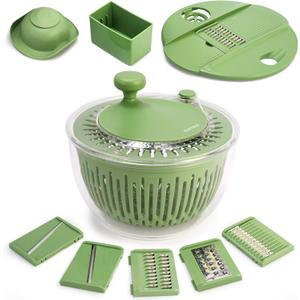SUSTEAS Salad Spinner Large, Vegetables Wash Bowl, Fruits & Herb Lettuce Dryer with 5 Blade Slicer Egg Yolk Strainer Shredder for Efficient Salad Preparation and Food Washing, 4.25Qt
