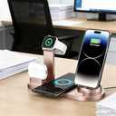 7 in 1 Wireless Fast Charger Compatible with iPhone Samsung Android Wireless Charging Station, Compatible with Apple Watch 9 8 7 6 5 Airpods Pro Multi-Device Charging Black Station (Rose Gold)