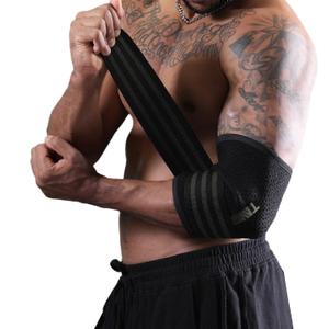 TAVIEW Elbow Sleeves with Adjustable Wrap, 5mm Neoprene, 7mm Compression Support Brace for Weightlifting (1 Pc, Size L)