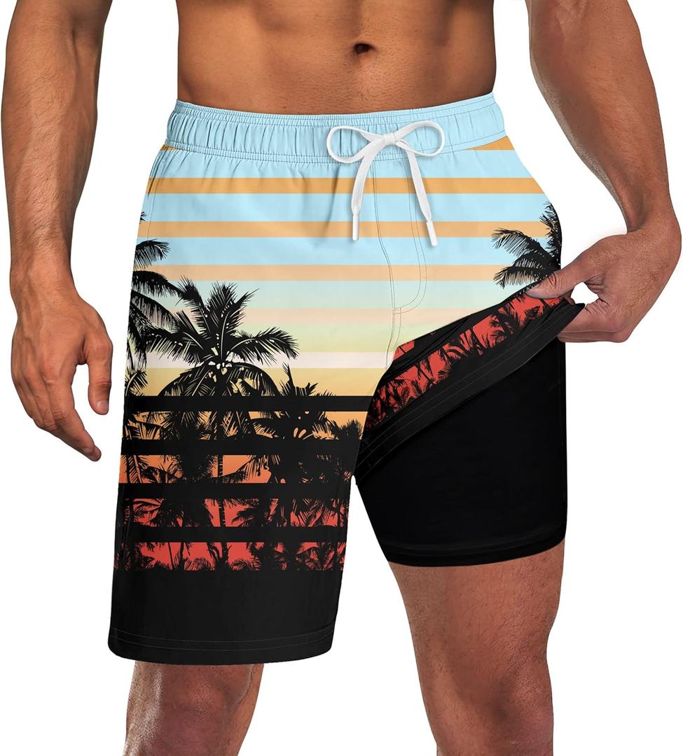 UNICOMIDEA Men Swim Trunks with Compression Liner 9 Inch Long Board Shorts (XXXL)
