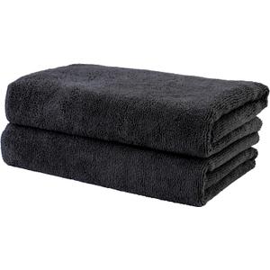 POLYTE Professional Quick Dry Lint Free Microfiber Hair Drying Salon Towel, 20 x 40 in, 2 Pack (Black)