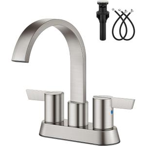 Aolemi Bathroom Faucets for Sink 3 Hole,4 Inch Centerset Waterfall Faucet 2 Handle for Bathroom Sink with Pop-Up Drain and Supply Lines Brushed Nickel