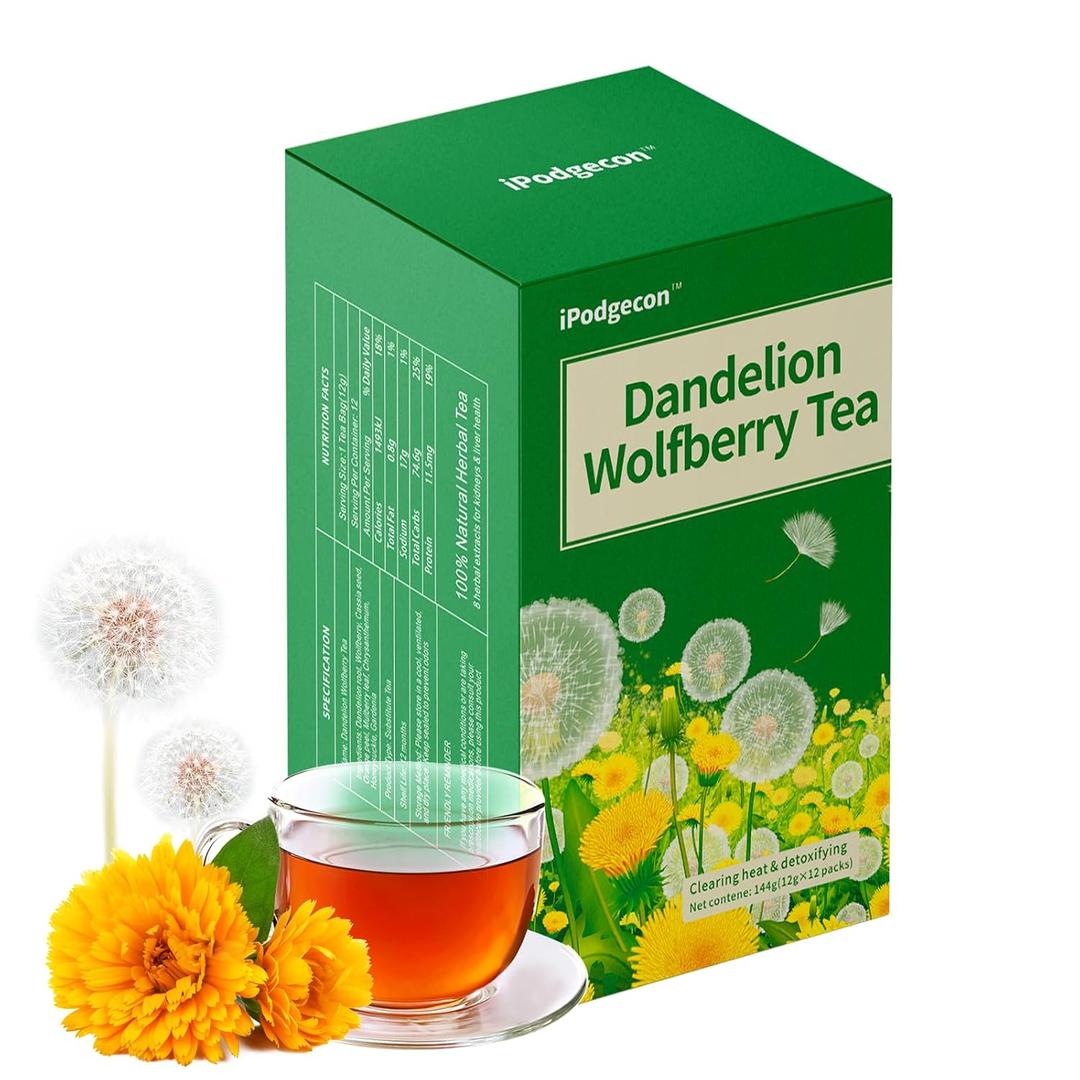 Dandelion Wolfberry Tea Organic Kidney & Liver Health Tea, 8 Herbal Ingredients Blend, Natural Chinese Chrysanthemum Cassia Seed Tea Bags(12 bags/12g, 144g), Best By: 2025/03/12