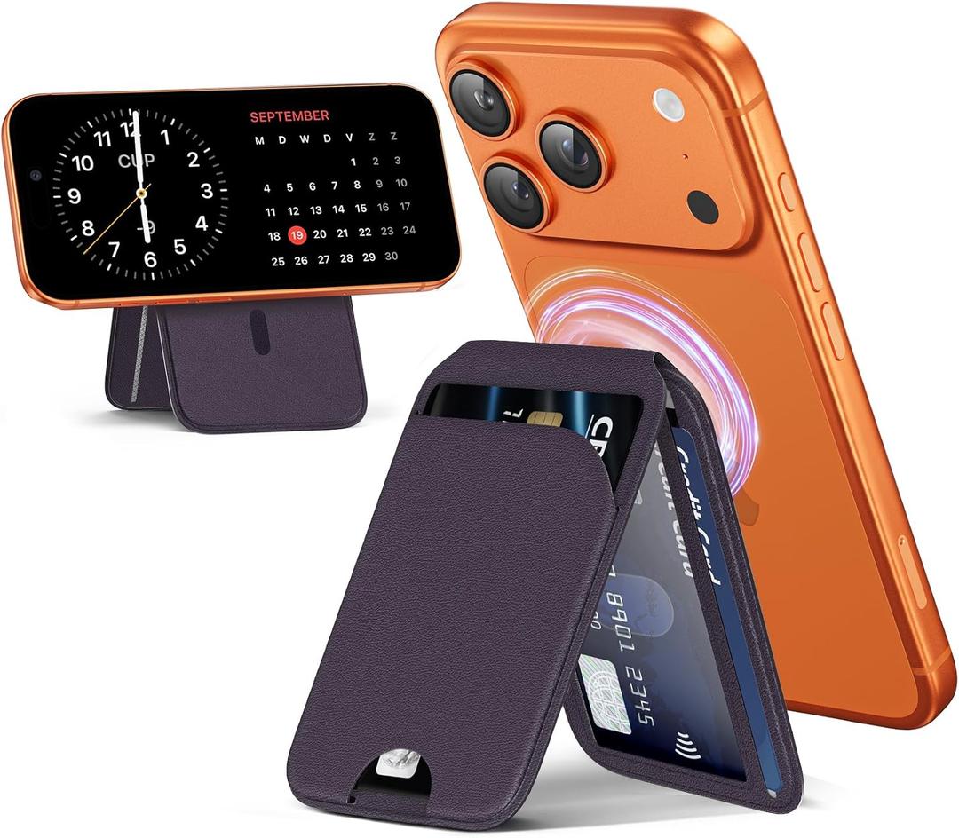 Mag-Safe Wallet Strongest Magnetic Lightweight Phone Wallet Stand Adjustable Leather Card Holder for iPhone 17/16/15/14/13/12 Series, Not for iPhone 13/12 Mini (Purple)