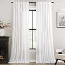 White Curtains 96 inches Long 2 Panels Back Tab Light Filtering Cotton Textured Curtain Modern Farmhouse Coastal Decor Off White Linen Drapes 96 inch Length for Patio Sliding Door Office 60x96