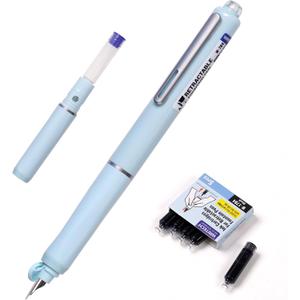 WRITECH Fountain Pen Fine Nib: Black Ink Retractable Pen Set Includes 5 Ink Cartridges Smooth Writing No leaking for Gift (Blue)