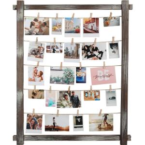 J JACKCUBE DESIGN Photo Wall Display Picture Collage Frame Board for Multi Photo Display Wall Decor with 35 Clips Rustic Wood - MK562B, 
35"L x 24"W