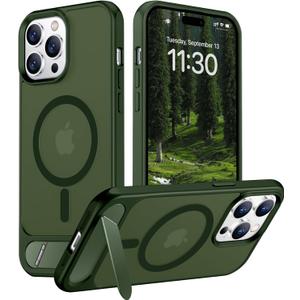 Temdan Magnetic Compatible with iPhone 14 Pro Case, [Built-in Invisible Kickstand][Compatible with MagSafe] [Military Grade Shockproof] Slim Translucent Matte Phone Case for iPhone 14 Pro 6.1" (Green)