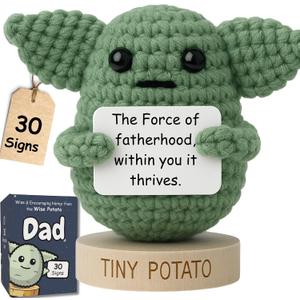 Dad Gifts From Son Daughter - Handmade Baby Yoda Positive Crochet with 30 Funny Signs - Star Wars Birthday Gift for Husband, Stepdad - Starwars Present Idea for Fathers Day | Dad Birthday Present Idea