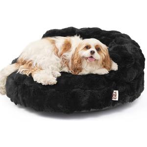 EHEYCIGA Soft Cat Couch Bed for Indoor Cats, Fluffy Small Dog Bed with Removable Washable Cover, Bolster Pet Sofa, Waterproof and Non-Slip, 26" x 26"x 8", Black