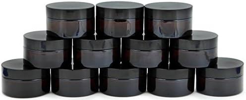 Vivaplex, 12, Amber, 15 ml, Round Glass Jars, with Inner Liners and black Lids