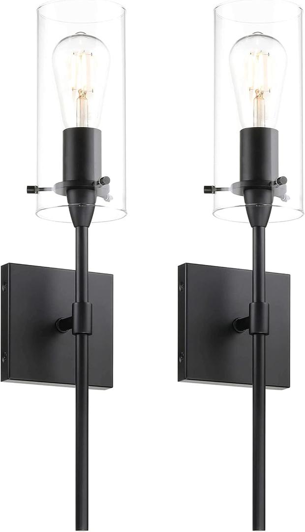 XiNBEi Lighting Black Wall Sconces Set of Two, Modern Industrial 1 Light Bathroom Sconce Indoor Wall Lights for Bathroom Hallway Kitchen & Living Room (2 Pack, Matte Black)