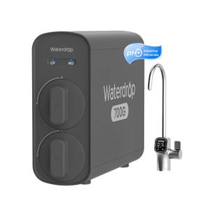 Waterdrop G5P700A Alkaline Mineral pH+ Reverse Osmosis Water Filter, NSF/ANSI 58 & 372 Certified, 700G Reverse Osmosis System, 8 Stage RO Water Filtration System, 2:1 Pure to Drain, Smart LED Faucet