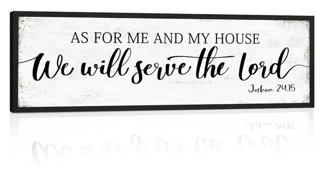 As for Me and My House We Will Serve the Lord Sign: Rustic Family Bedroom Signs Wall Decor Above Bed,Framed Country Wall Plaque Hanging Farmhouse Bible Verse Sign Christian Art Gifts 12" x 40"