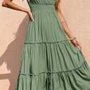 PRETTYGARDEN Women's Cross Neck Spring Sleeveless Tiered Maxi Dress Beach Tie Strap Smocked Long Dresses Pleated Sundress (Green, L)