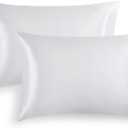 RUIKASI Satin Pillowcase for Hair and Skin - White Pillowcase Standard Set of 2, Silky Pillow Cases Standard Size 2 Pack with Envelope Closure, 20x26 inches