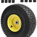 15x6.00-6 Lawn Mower Tires, Yellow Wheel,15x6-6 Front Tire -3" Offset Hub,3/4" Bushing Replacement for Craftsman/John Deere/Cub Cadet Riding Mowers,4 Ply Tubeless (2 PACK)