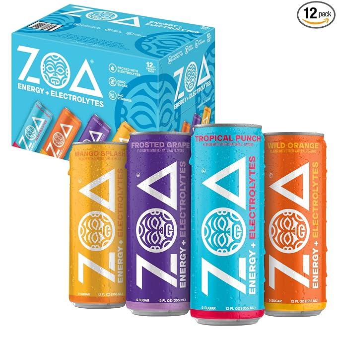ZOA Zero Sugar Energy Drink, Fan Favorite Variety Pack, 12 Pack, 12 Fl Oz, BBD 10/14/2026