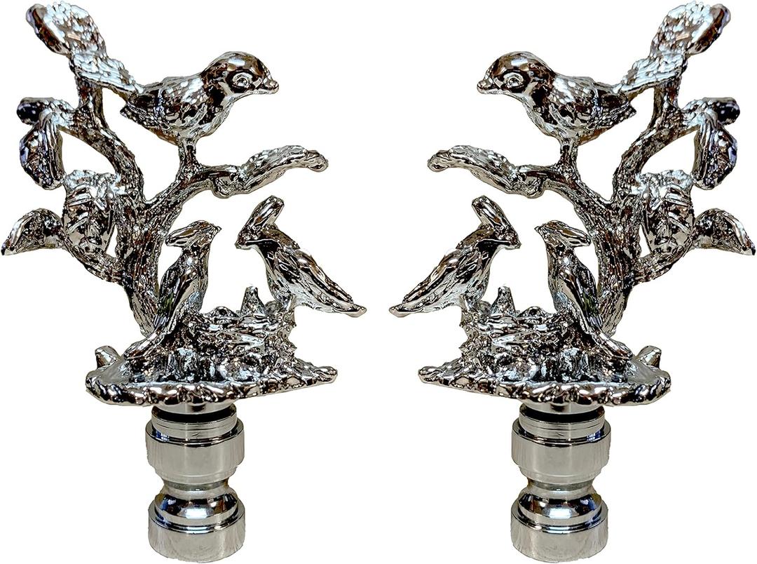 Royal Designs, Inc. Nesting Bird Design Finial for Lamp Shade, F-5060CH-2, Chrome - Pack of 2