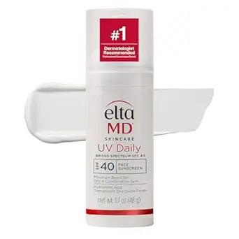 EltaMD UV Daily SPF 40 Face Sunscreen Moisturizer with Zinc Oxide, Daily Face Moisturizer with SPF, Sunscreen, For Dry Skin 1.7 oz Pump