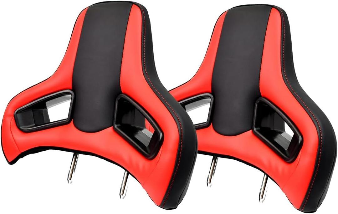 2pc Sport Style Racing Seat Headrest 496 * 386cm Plug-in Detachable Leather High Elasticity Head Rest,Rod Diameter :14mm