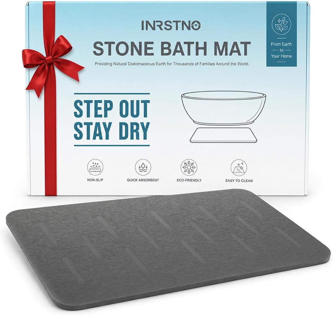 Stone Bath Mat for Bathroom, Non-Slip Modern Diatomite Bathmat | Super Absorbent, Premium Quick Drying Diatomite Bathmats, Easy Clean for Shower Floor & Bathroom (23.6"x15.4", Dark Gray)