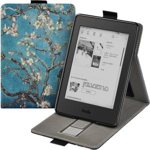Stand Case for 7"/6.8" Kindle Paperwhite Case (12th/11th Generation 2024/2021) & Kindle Colorsoft Signature Edition Cover, Slim PU Leather Shell Case with Hand Strap Auto Wake/Sleep, Almond Blossom