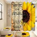 AZHM 4pcs Shower Curtain Sets with Rugs Sunflower Bathroom Set Decor Inspirational Quotes Bathroom Curtains Shower Set with Rugs and Accessories