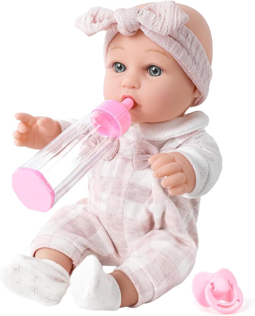 12'' Baby Doll and Clothes Accessories Playset with Feeding Bottle Pacifier First Baby Dolls for Toddlers 36 Months and Up