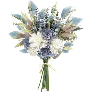 Artificial Flowers Bouquet, Silk Flowers Blue Fake Flowers Arrangement Faux Flowers for Home Decor, Vase Arrangement, Wedding Bouquets, Table Centerpieces Decor (Blue White No Vase)