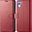 TUCCH Case Wallet for iPhone XR, Kickstand RFID Blocking Credit Card Slot PU Leather Folio Phone Cover with Wireless Charging [Shockproof TPU Shell] Compatible with iPhone XR 6.1, Dark Red