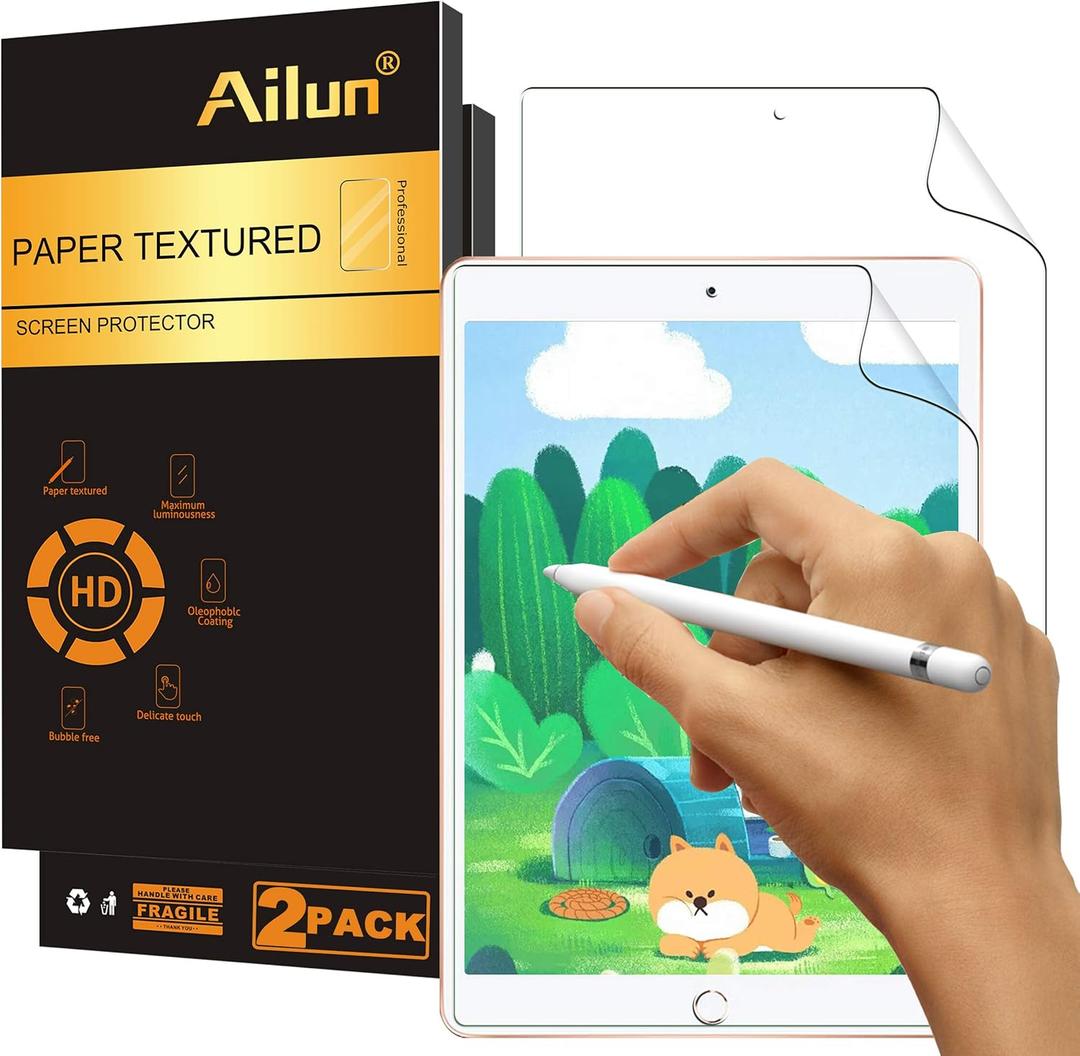 Ailun Paper Textured Screen Protector for iPad 9/8/7 (10.2Inch, 2021&2020&2019) Draw Like on Papertouch Anti Glare Case Friendly [2Pack]