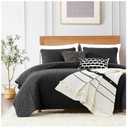 ROARINGWILD Black Queen Size Quilt Bedding Sets with Pillow Shams, Lightweight Soft Bedspread Coverlet, Quilted Blanket Thin Comforter Bed Cover, All Season, 3 Pieces, 90x90 inches