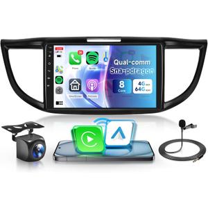 8 Core Qual-comm Snapdragon Chip, 4G+64G Stereo for Honda CRV 2012 2013 2014 2015 2016 Car Radio, Wireless Carplay Android Auto, 9" IPS Touch Screen Stereo for CRV, GPS+WiFi Backup Camera Bluetooth