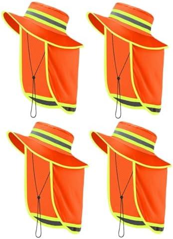 Liitrsh 4 Pcs High Visibility Reflective Sun Hat with Neck Flap Wide Brim Work Safety Boonie Hats Adjustable Bucket Cap for Men Women