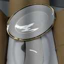 14 oz Gravy Boat with Tray, White Ceramic Sauce Boat with Gold Trim Ergonomic Handle and Dripless Lip Spout for Creamer, Broth, Black Pepper, Salad Dressings