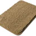Yeaban Small Bathroom Rugs  Thick Chenille Bath Mats | Absorbent and Washable Bath Rug Non-Slip, Plush and Soft Rugs for Bathroom, Shower, Sink(12" x 18", Tan)