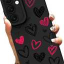 Gukalong Silicone Case Compatible with Samsung Galaxy S24 FE Pink Heart Design Soft TPU Phone Cover Heavy Duty Shockproof Protective Anti-Scratch Cute Case for Women - Black