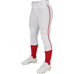 CHAMPRO Pantalones de sftbol juvenil de tiro bajo para nias con trenza (Color blanco, tubo escarlata.)