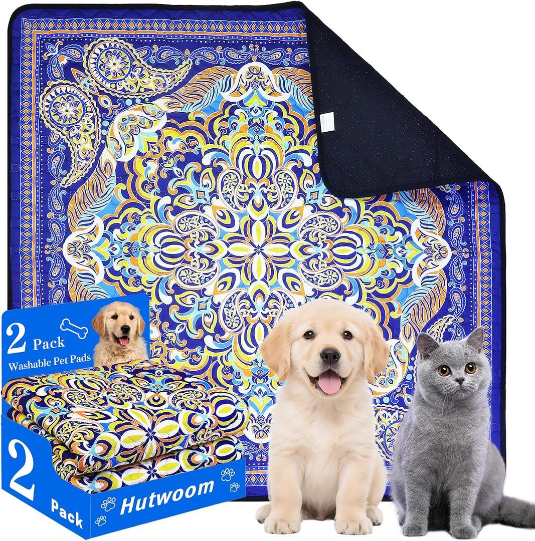 Reusable Pets Underpads, 2 Pack 36"x36" Washable Pee Pads for Dogs, Heavy Absorbency, Non-Slip and Leak-Proof Puppy Pee Mat for Crate, Couch, Floor and Pet Housebreaking