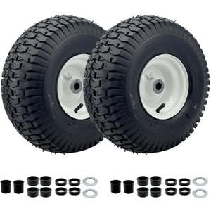 2-Pack 15x6.00-6 Lawn Mower Tire and wheel with truf tread and 3" -6'' Centered Hub, 3/4" or 5/8'' Bushings, Front Tire Assembly Replacement for Craftsman Riding Mowers John Deere Mowers