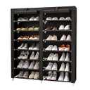 MOYIPIN Shoe Rack Storage Organizer, Double Row Portable Nonwoven Fabric Cover Shoe Rack Holds up to 28 Pairs 36.2 x 11.2 x49.2 Inches Black
